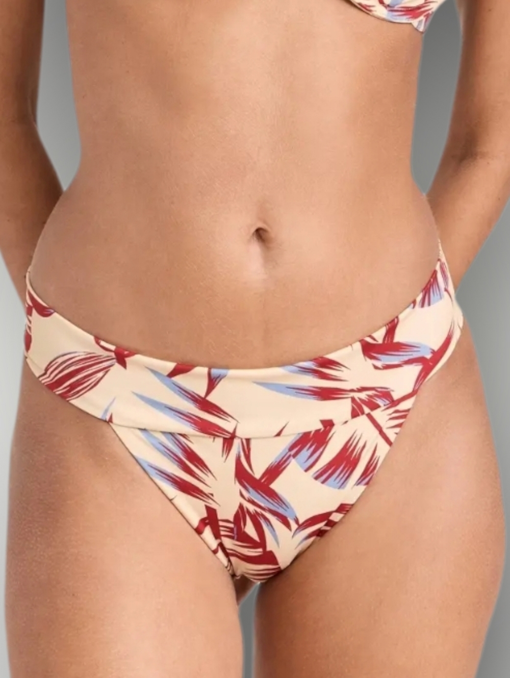 Onia Karina High Cut No-Tie‎ Bikini Bottom Large Ratti Italy Oversized Palms Tan